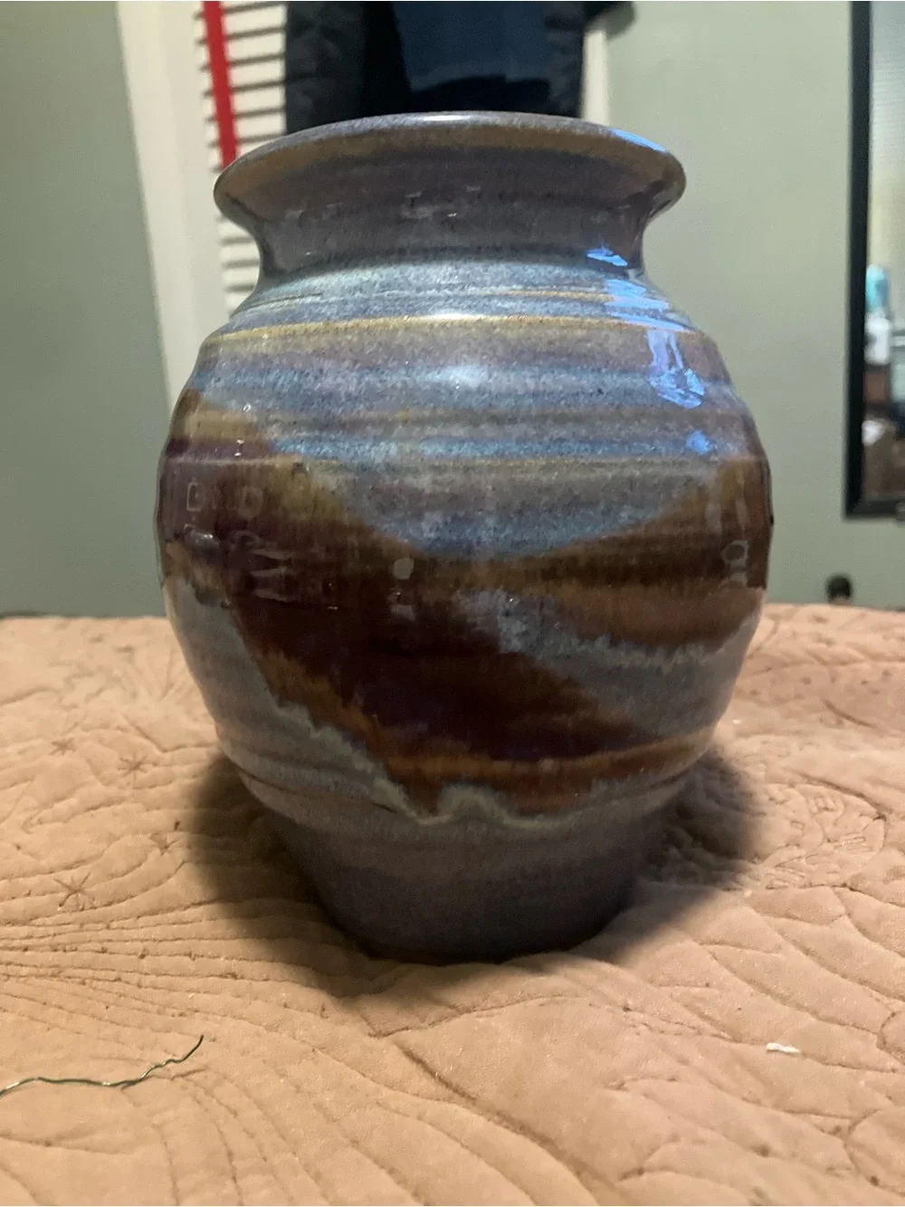 NWT Ayer’s Pottery Blue, Brown, and Maroon Drip Glaze Vase